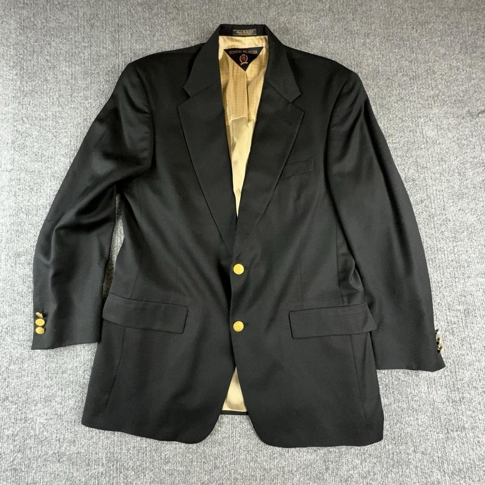 Tommy Hilfiger Blazer Sport Coat Mens 44 Black Gold Buttons Made USA Dillard's